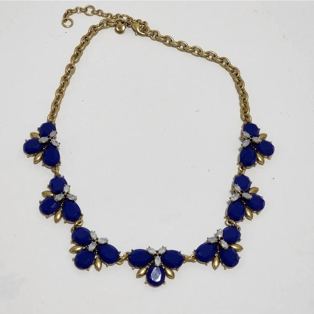 J. CREW gold blue floral bibb‎ necklace